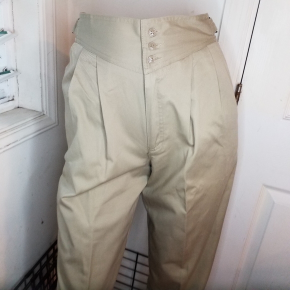 Ultra High Waisted Pants Vtg Academia corset Khaki Pleat Front Cotton pants 6 - Picture 2 of 12